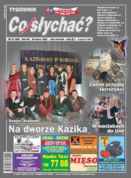 Okładka gazety Co słychać? - nr 13 (286) 2003
